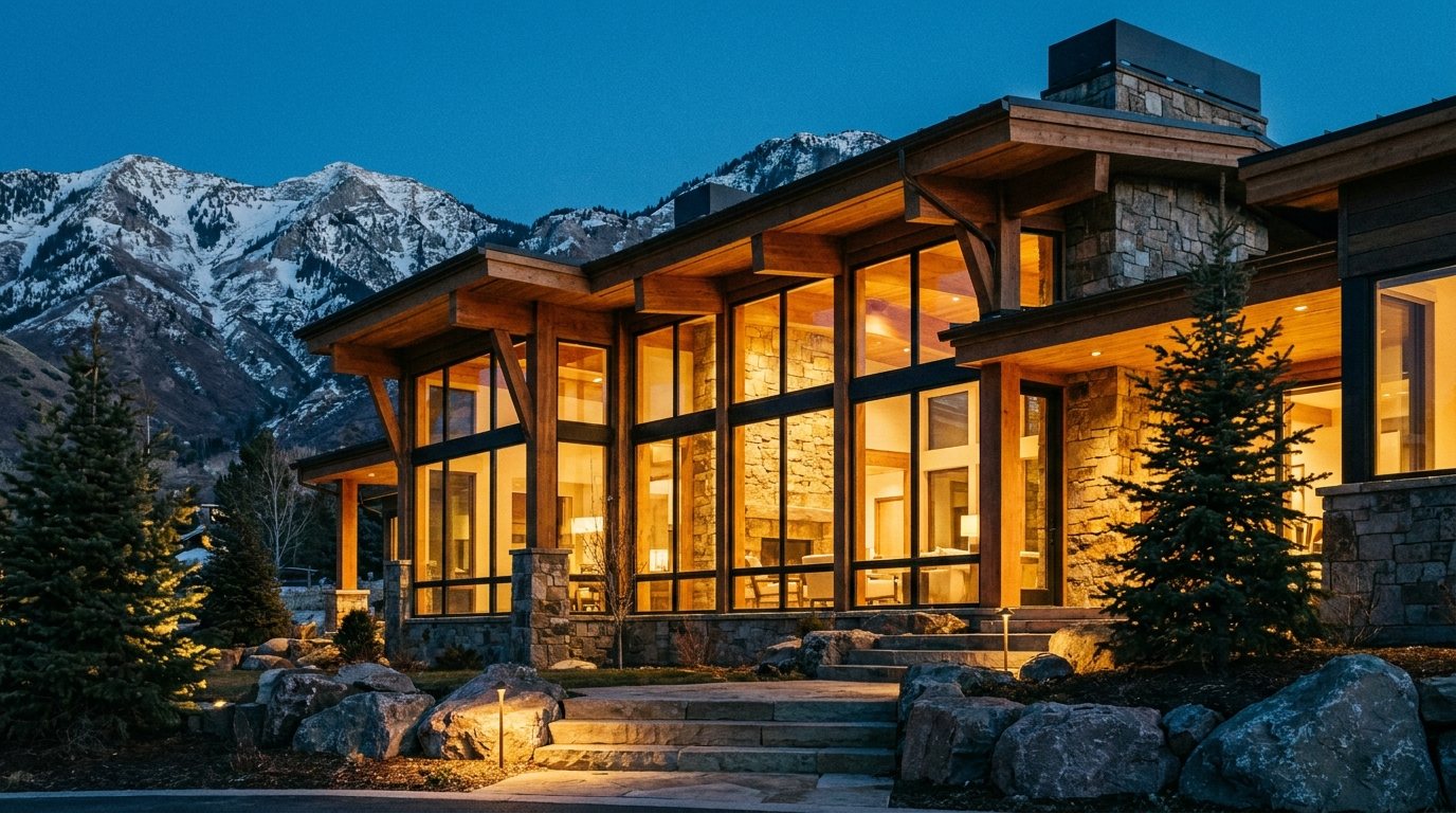 Utah neighborhood at dusk along the Wasatch Front